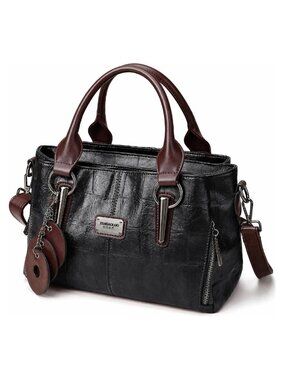 Women's PU Leather Satchel Tote Bag with Compartments Crossbody Travel Purse